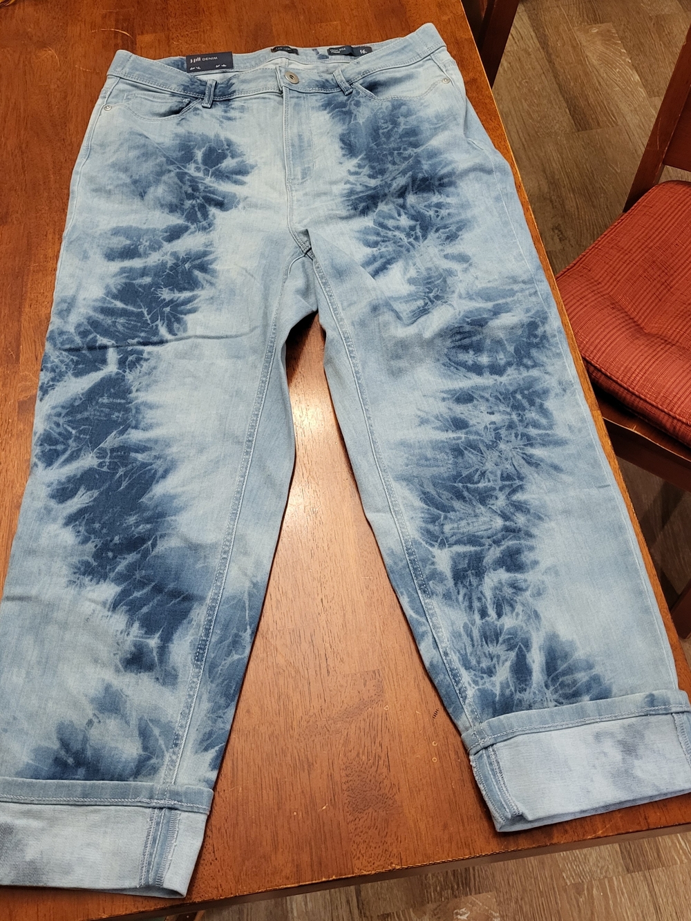 J. Jill Tie-Dye Light Blue and Dark Blue Cropped Jeans